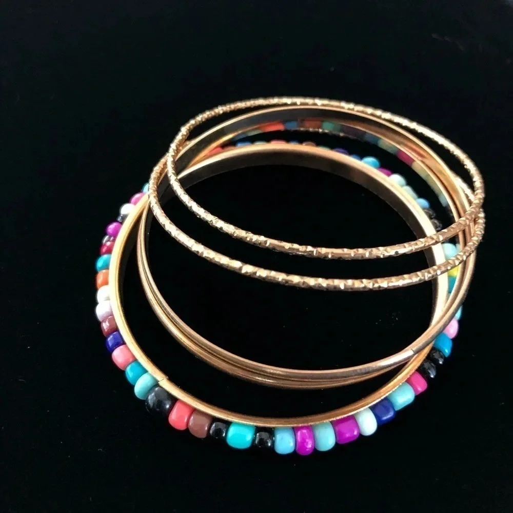 Kids Girls 5‎ Piece Gold Tone Bangle Bracelet Set